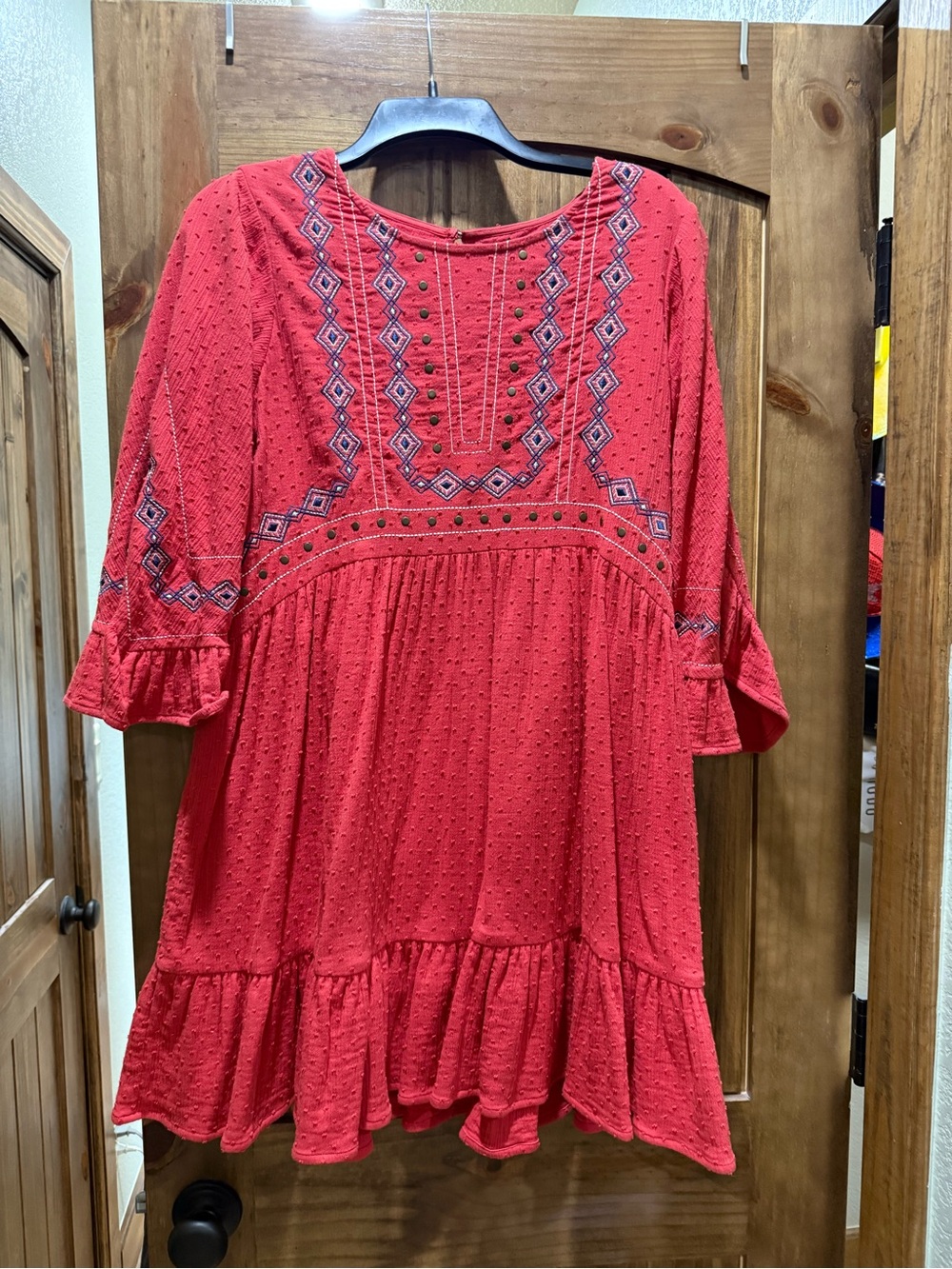 Red Embroidered Boho Women’s Dress